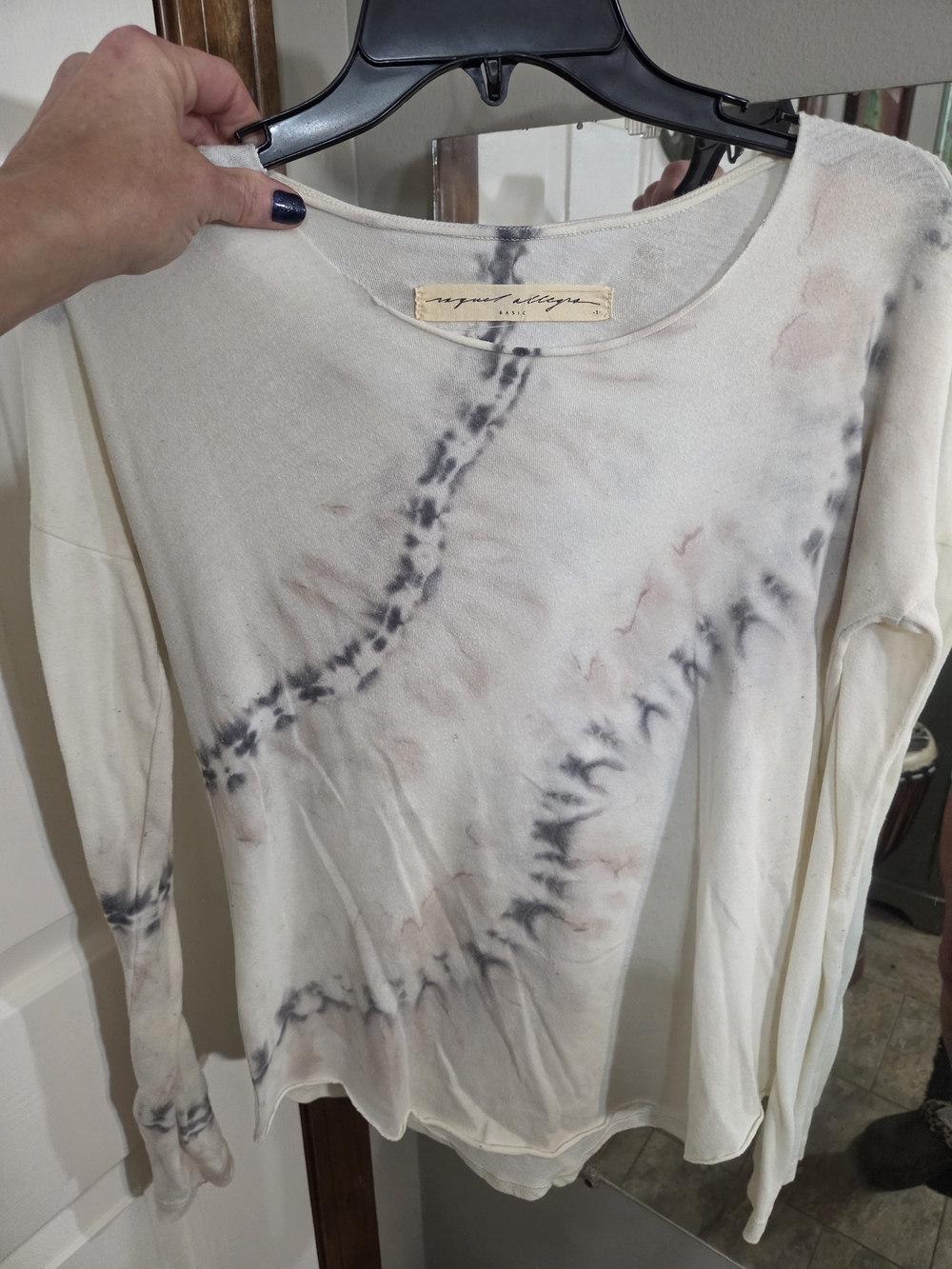 Raquel Allegra Cream Tie-Dye Long Sleeve Tee with Gray and Blush Accents